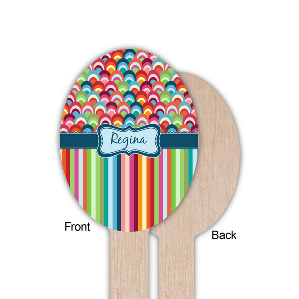 Retro Scales & Stripes Wooden Food Pick - Oval - Single Sided - Front & Back