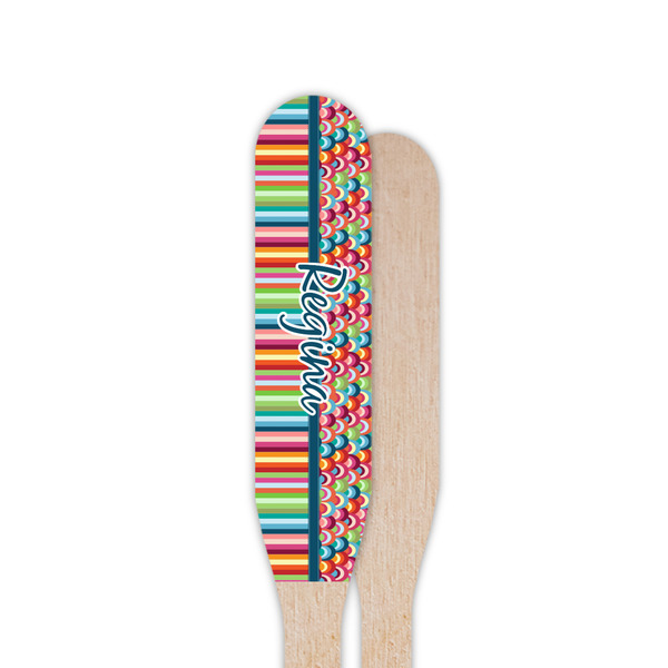 Retro Scales & Stripes Wooden Food Pick - Paddle - Single Sided - Front & Back