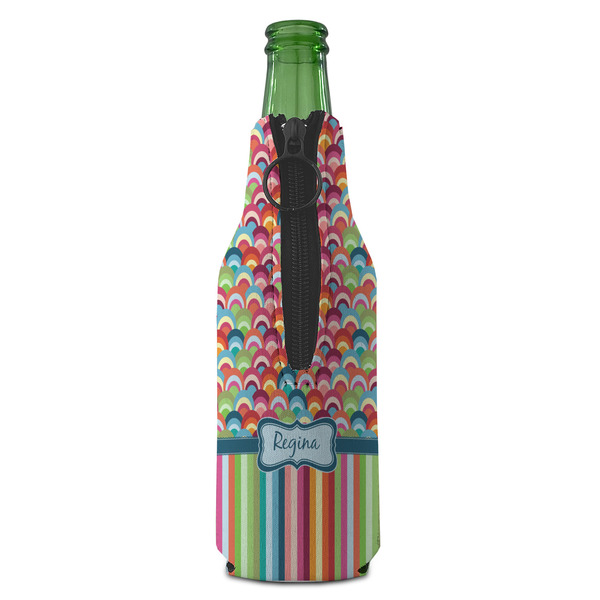Retro Scales & Stripes Zipper Bottle Cooler - BACK (bottle)