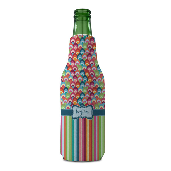 Retro Scales & Stripes Zipper Bottle Cooler - FRONT (bottle)