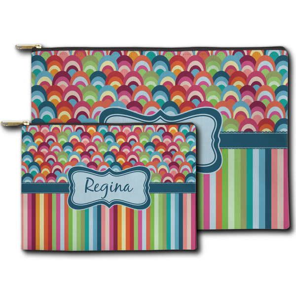Retro Scales & Stripes Zippered Pouches - Size Comparison