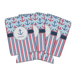 Anchors & Stripes Can Cooler (16 oz) - Set of 4 (Personalized)