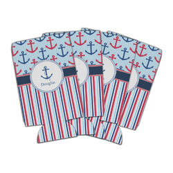 Anchors & Stripes Can Cooler (16 oz) - Set of 4 (Personalized)