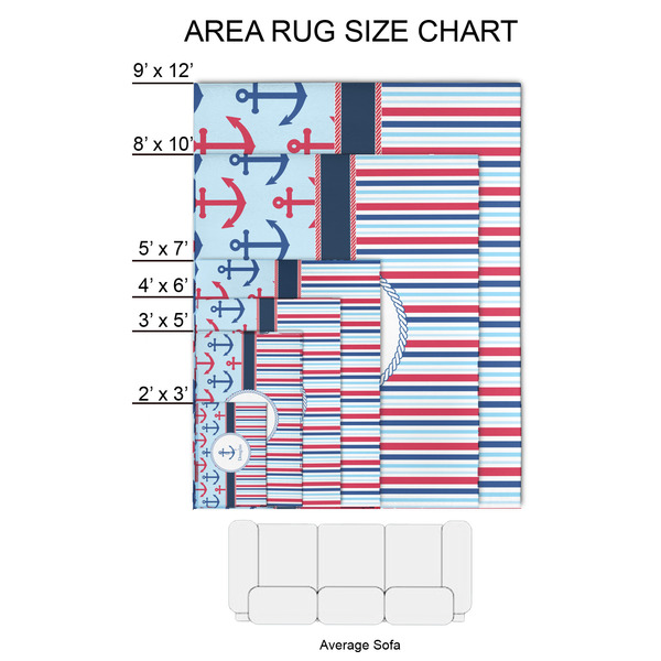 Anchors & Stripes 2'x3' Indoor Area Rugs - Size Chart