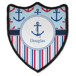 Anchors & Stripes Iron On Shield Patch B w/ Name or Text
