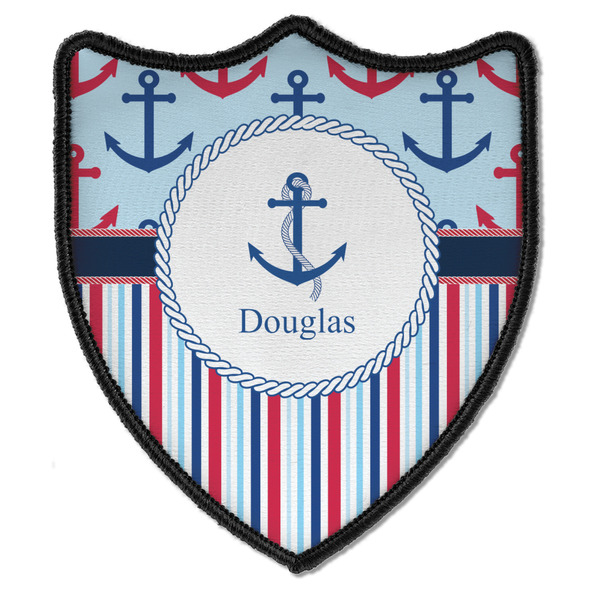 Custom Anchors & Stripes Iron On Shield Patch B w/ Name or Text