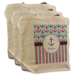 Anchors & Stripes Reusable Cotton Grocery Bags - Set of 3 (Personalized)