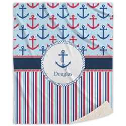 Anchors & Stripes Sherpa Throw Blanket (Personalized)