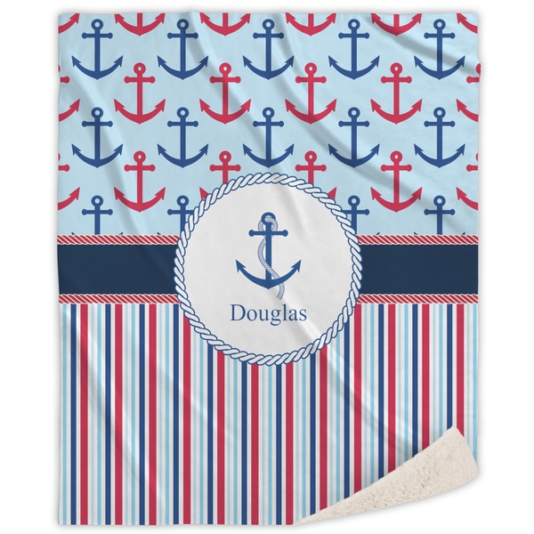 Custom Anchors & Stripes Sherpa Throw Blanket - 50"x60" (Personalized)