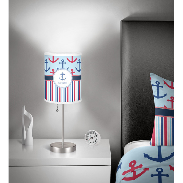 Anchors & Stripes 7 inch drum lamp shade - in room