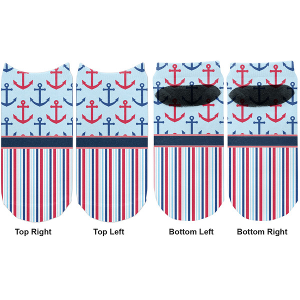 Anchors & Stripes Adult Ankle Socks - Double Pair - Front and Back - Apvl
