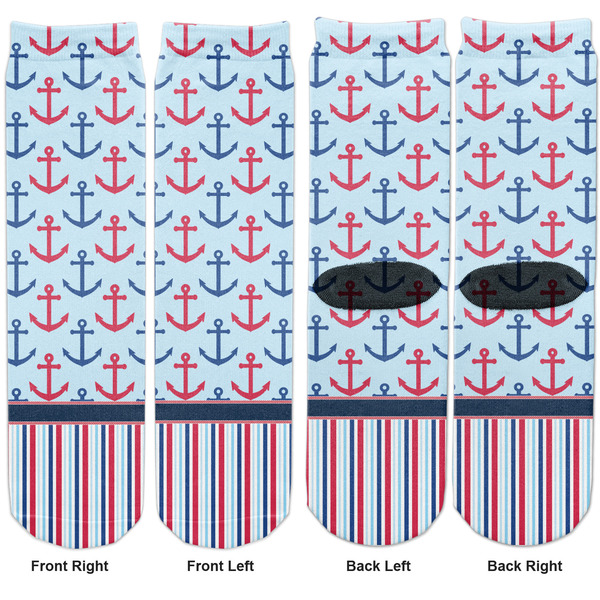 Anchors & Stripes Adult Crew Socks - Double Pair - Front and Back - Apvl