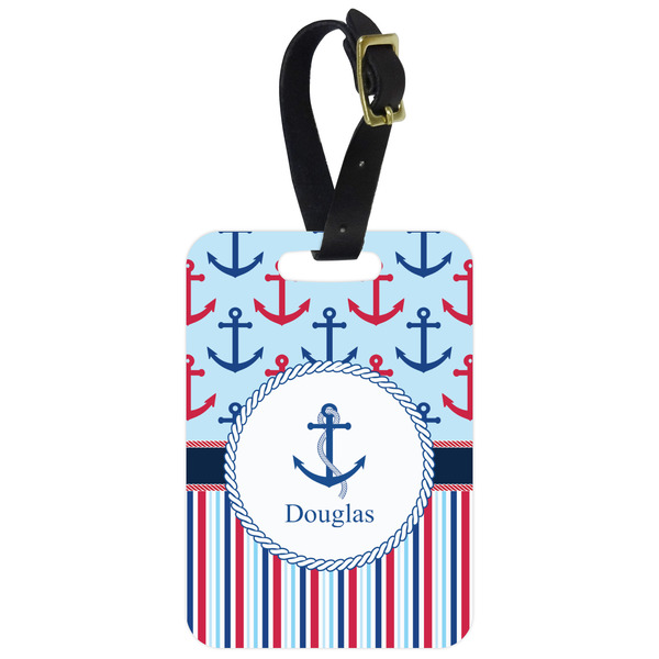Custom Anchors & Stripes Metal Luggage Tag w/ Name or Text