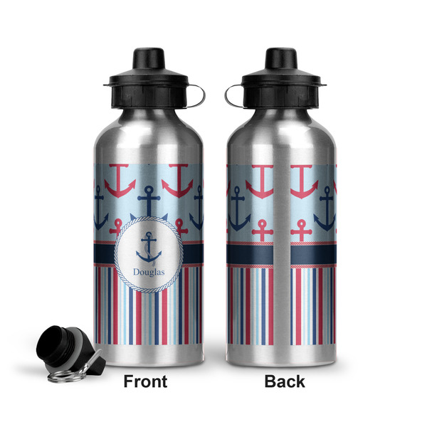 Anchors & Stripes Aluminum Water Bottle - Front and Back