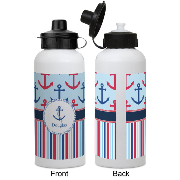 Anchors & Stripes Aluminum Water Bottle - White APPROVAL