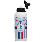 Anchors & Stripes Water Bottles - Aluminum - 20 oz - White (Personalized)