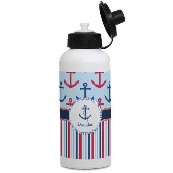 Custom Anchors & Stripes Water Bottles - Aluminum - 20 oz - White (Personalized)