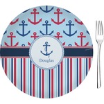 Anchors & Stripes 8" Glass Appetizer / Dessert Plates - Single or Set (Personalized)
