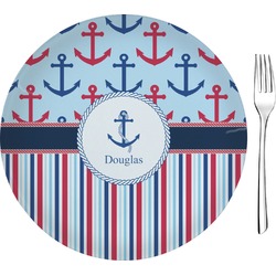 Anchors & Stripes Glass Appetizer / Dessert Plate 8" (Personalized)