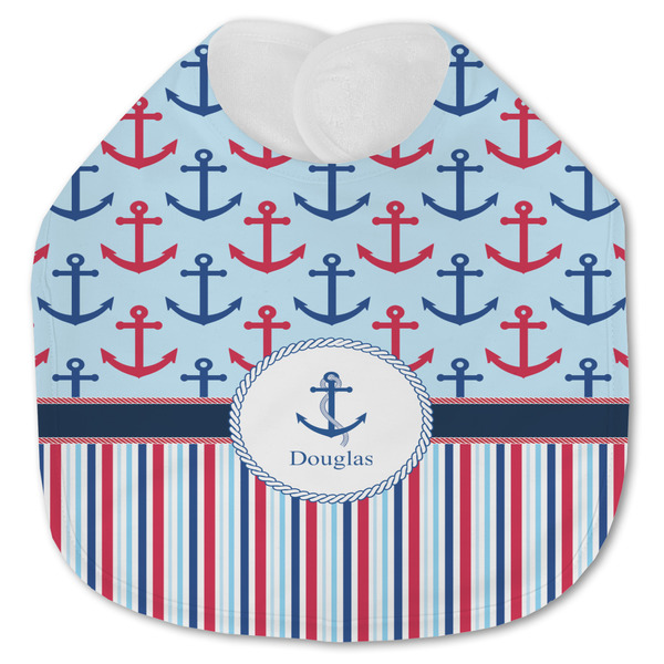 Custom Anchors & Stripes Jersey Knit Baby Bib w/ Name or Text