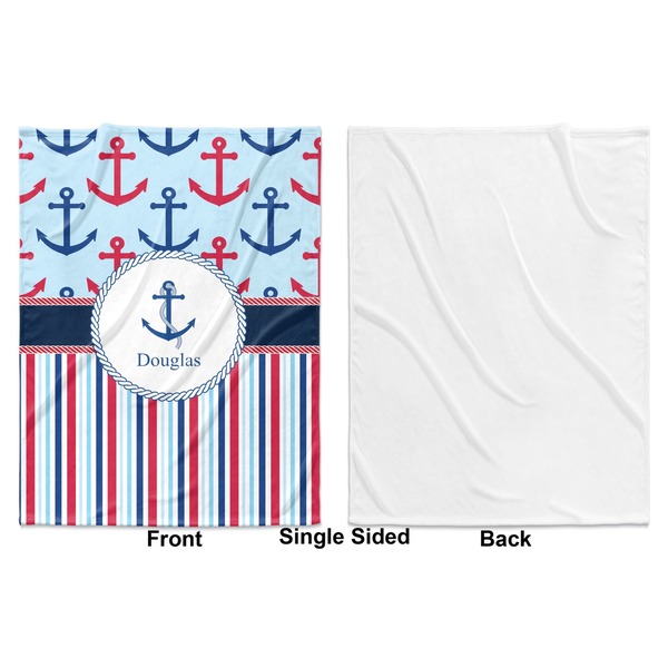 Anchors & Stripes Baby Blanket (Single Side - Printed Front, White Back)