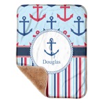 Anchors & Stripes Sherpa Baby Blanket - 30" x 40" w/ Name or Text