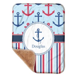 Anchors & Stripes Sherpa Baby Blanket - 30" x 40" w/ Name or Text