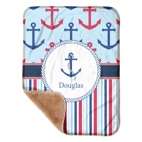 Custom Anchors & Stripes Sherpa Baby Blanket - 30" x 40" w/ Name or Text