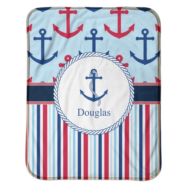 Anchors & Stripes Baby Sherpa Blanket - Flat