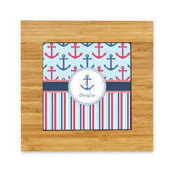 Anchors & Stripes Bamboo Trivet with Ceramic Tile Insert (Personalized)