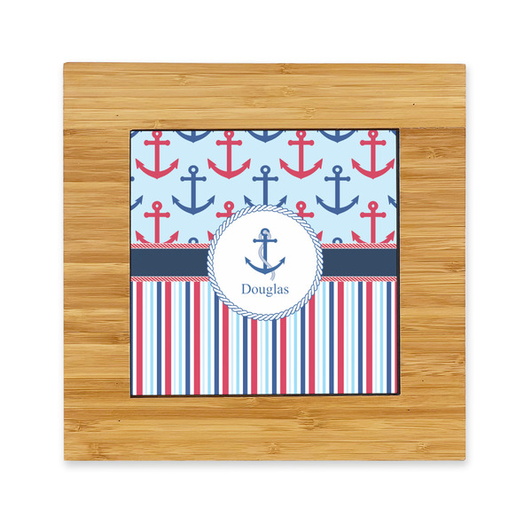 Custom Anchors & Stripes Bamboo Trivet with Ceramic Tile Insert (Personalized)