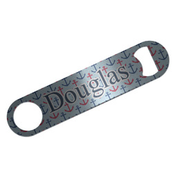 Anchors & Stripes Bar Bottle Opener - Silver w/ Name or Text
