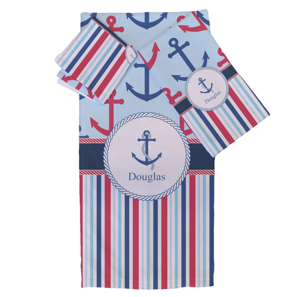 Custom Anchors & Stripes Bath Towel Set - 3 Pcs (Personalized)
