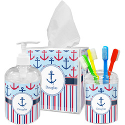 Anchors & Stripes Acrylic Bathroom Accessories Set w/ Name or Text