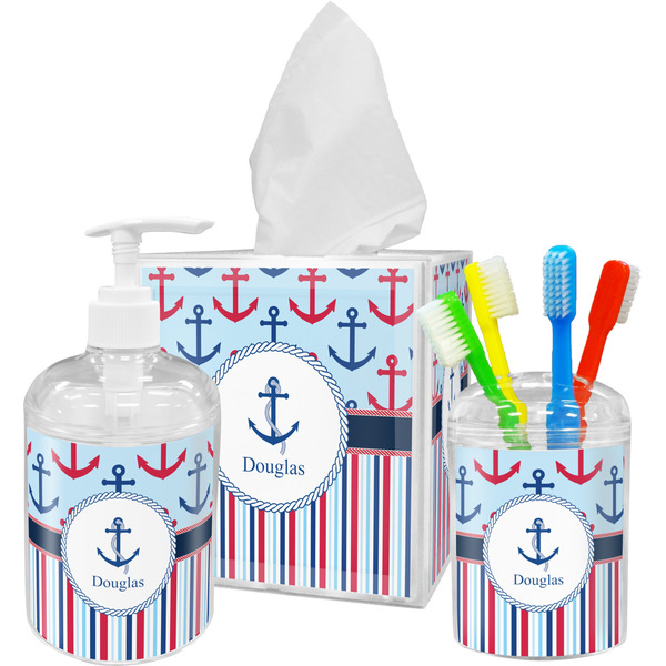 Anchors & Stripes Bathroom Accessories Set (Personalized)