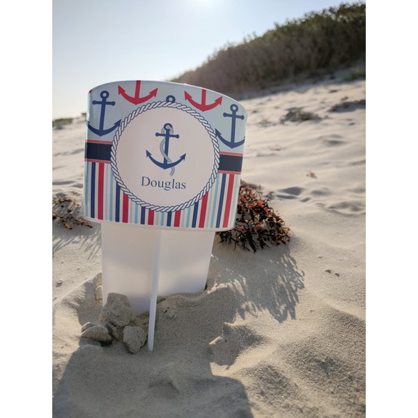 Anchors & Stripes Beach Spiker white on beach with sand