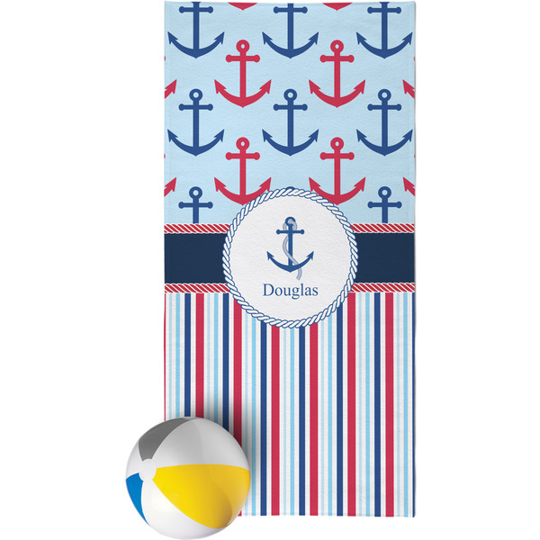 Custom Anchors & Stripes Beach Towel (Personalized)