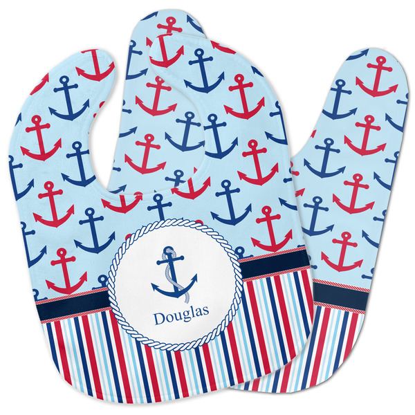 Custom Anchors & Stripes Baby Bib w/ Name or Text