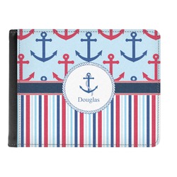 Anchors & Stripes Genuine Leather Men's Bi-fold Wallet (Personalized)