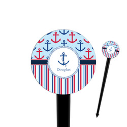Anchors & Stripes 4" Round Plastic Food Picks - Black - Single Sided (Personalized)