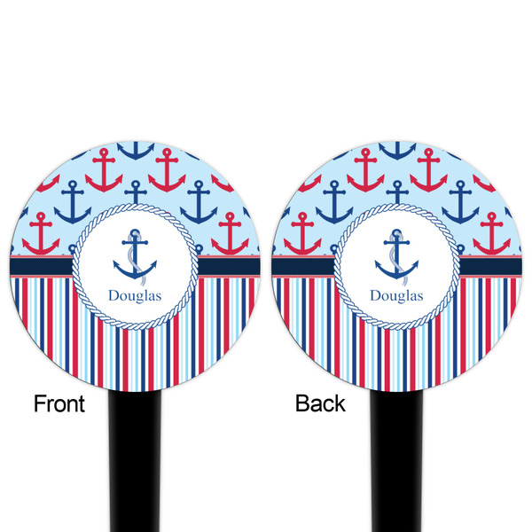Anchors & Stripes Black Plastic 4" Food Pick - Round - Double Sided - Front & Back
