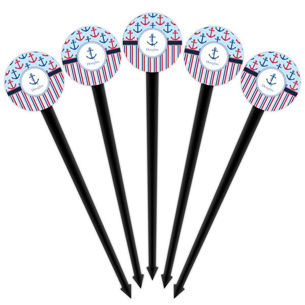 Anchors & Stripes Black Plastic 4" Food Pick - Round - Fan View