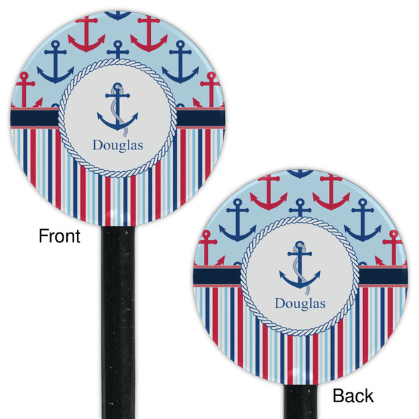 Anchors & Stripes Black Plastic 5.5" Stir Stick - Double Sided - Round - Front & Back
