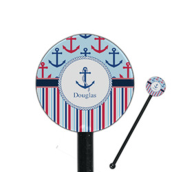 Anchors & Stripes 5.5" Round Plastic Stir Sticks - Black - Single Sided (Personalized)