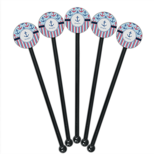 Anchors & Stripes Black Plastic 5.5" Stir Stick - Round - Fan View