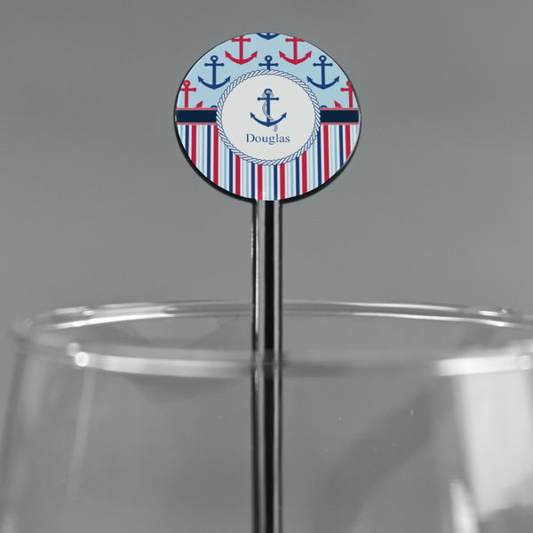 Anchors & Stripes Black Plastic 5.5" Stir Stick - Round - Main