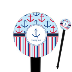 Anchors & Stripes 6" Round Plastic Food Picks - Black - Double Sided (Personalized)