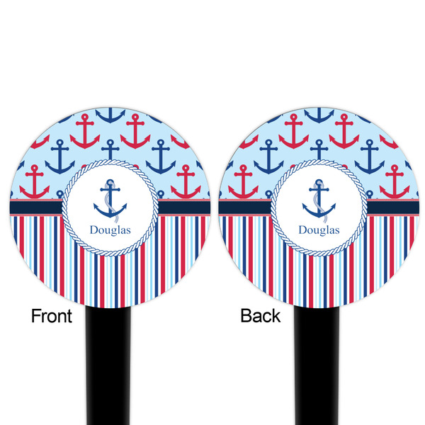 Anchors & Stripes Black Plastic 6" Food Pick - Round - Double Sided - Front & Back