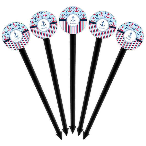 Anchors & Stripes Black Plastic 6" Food Pick - Round - Fan View