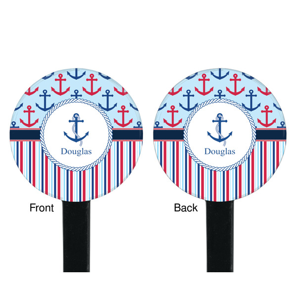 Anchors & Stripes Black Plastic 7" Stir Stick - Double Sided - Round - Front & Back